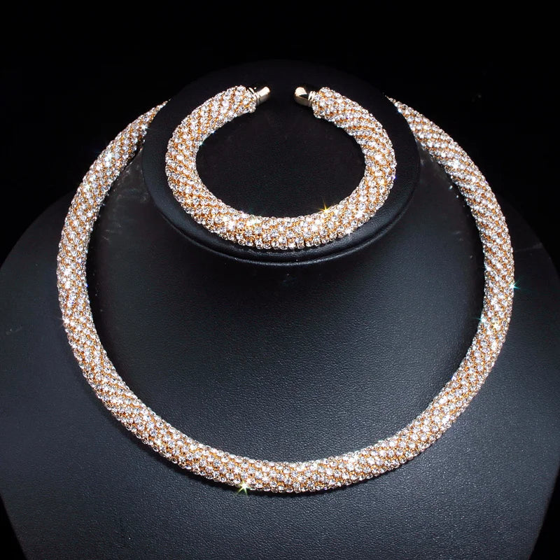 2024 New Disign Luxury Crystal Collar Necklace Gold/Silver Plated Rhinestone Torques Choker Necklaces For Women Wedding Jewelry