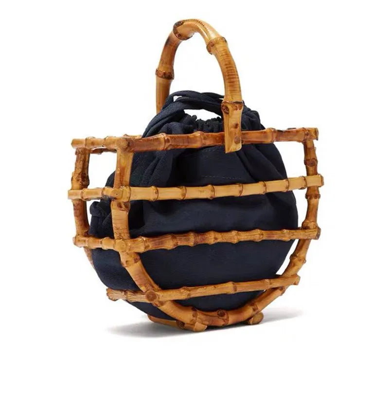 Luxury Women Tassel Woven Bag Bamboo Bag Stitching Hollow Bag