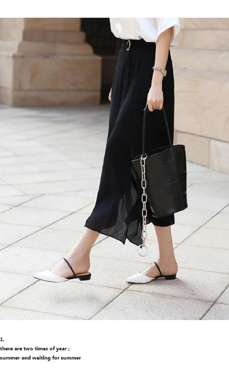 Women's half slippers Pointed flat slippers Female summer new toe cap wear