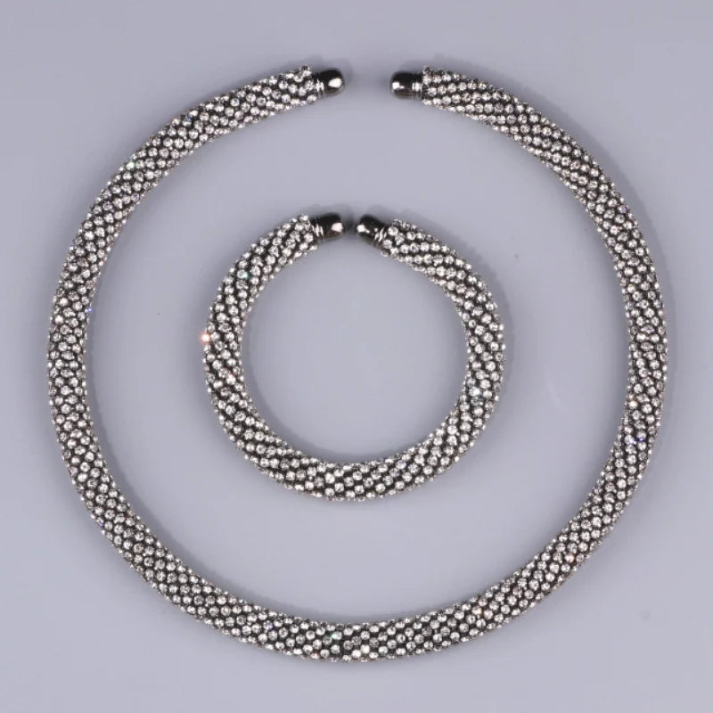 2024 New Disign Luxury Crystal Collar Necklace Gold/Silver Plated Rhinestone Torques Choker Necklaces For Women Wedding Jewelry
