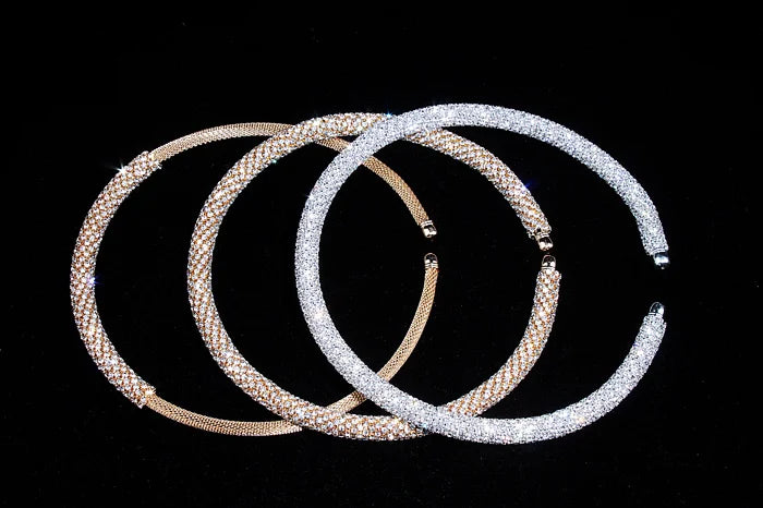 2024 New Disign Luxury Crystal Collar Necklace Gold/Silver Plated Rhinestone Torques Choker Necklaces For Women Wedding Jewelry