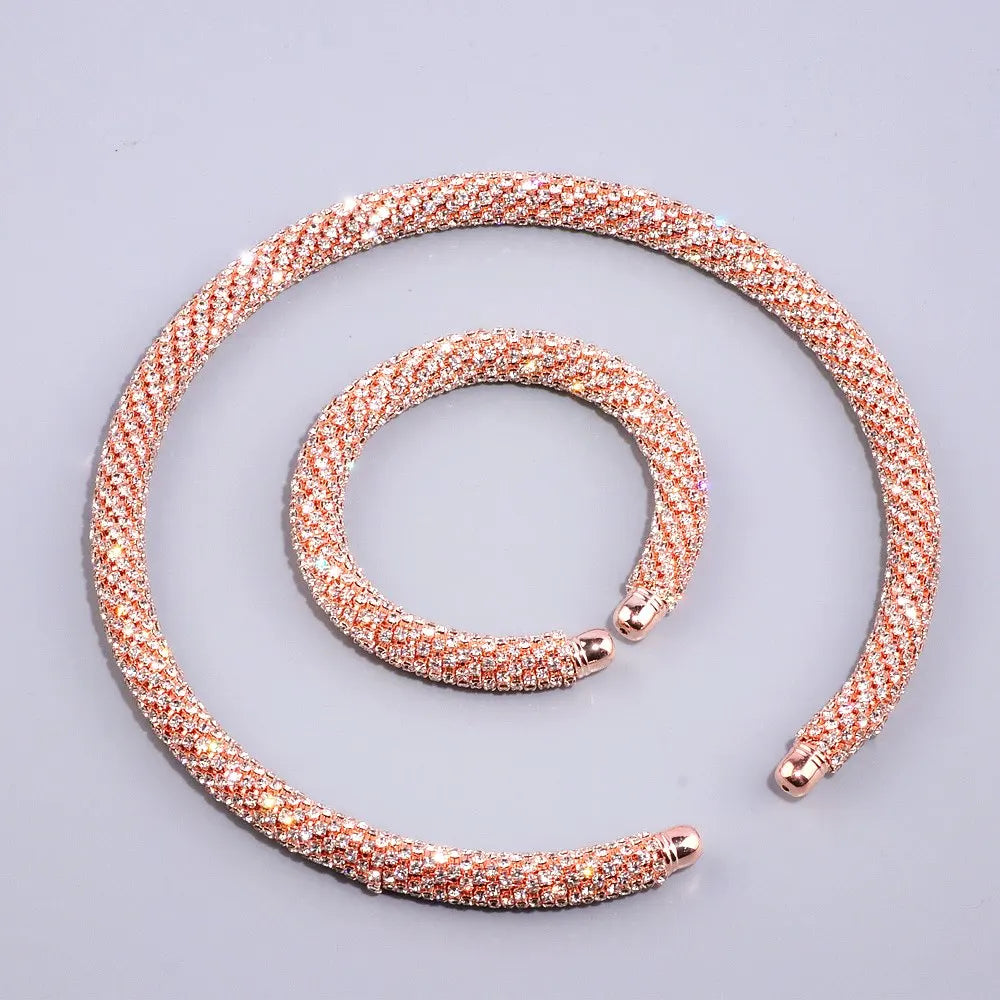2024 New Disign Luxury Crystal Collar Necklace Gold/Silver Plated Rhinestone Torques Choker Necklaces For Women Wedding Jewelry