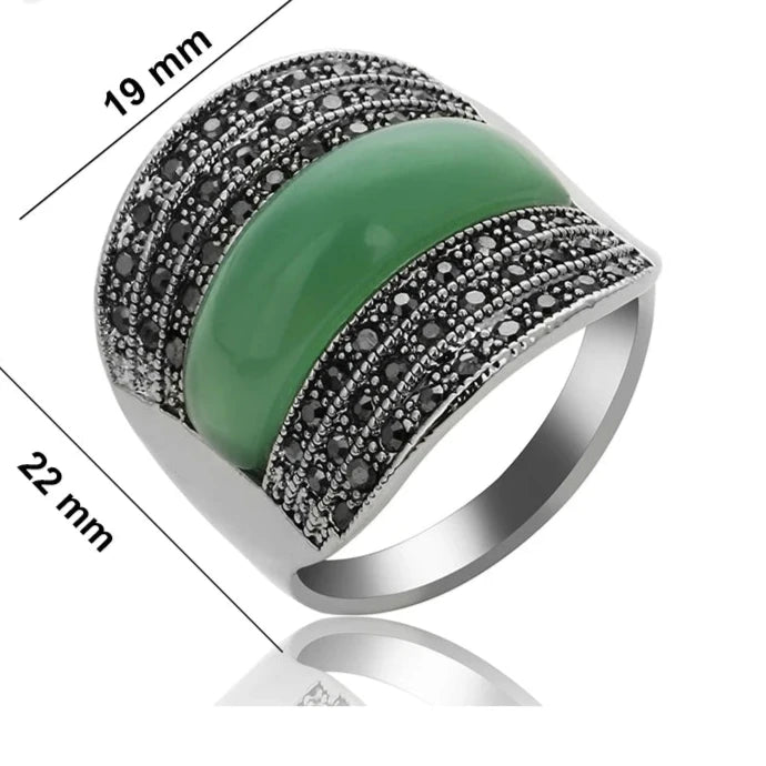 Antique Geometric Green Stone Ring Necklace And Earrings Sets for Women