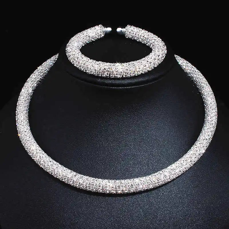 2024 New Disign Luxury Crystal Collar Necklace Gold/Silver Plated Rhinestone Torques Choker Necklaces For Women Wedding Jewelry