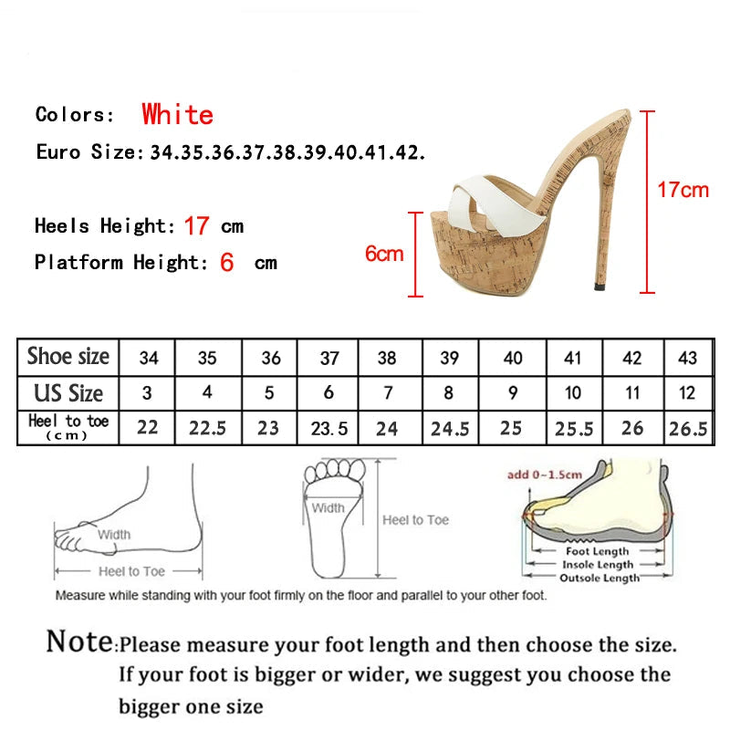 Super High Heels Slippers Sandals Women PU Leather Party Shoes Platform Heels Peep Toe Slip On Mules