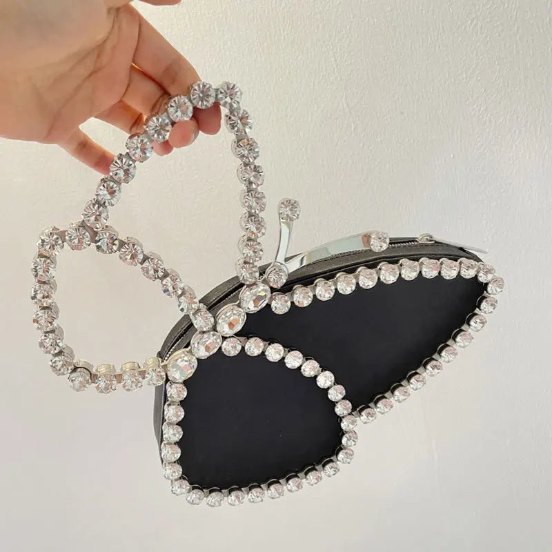 White Rhinestone Pink Butterfly Wedding Evening Clutches Party Prom Purse