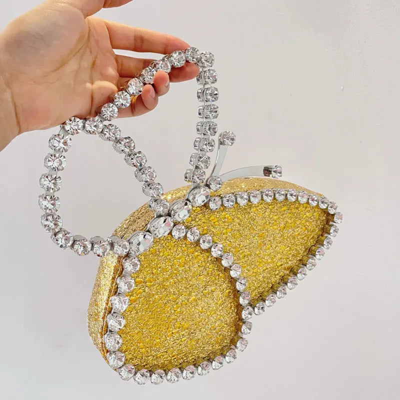 White Rhinestone Pink Butterfly Wedding Evening Clutches Party Prom Purse