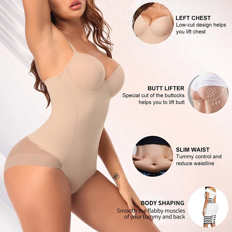 Postpartum Waist Trainer Shapewear for Women Tummy Control Dress Backless Bodysuit Tops Body Shaper with Built-in Bra