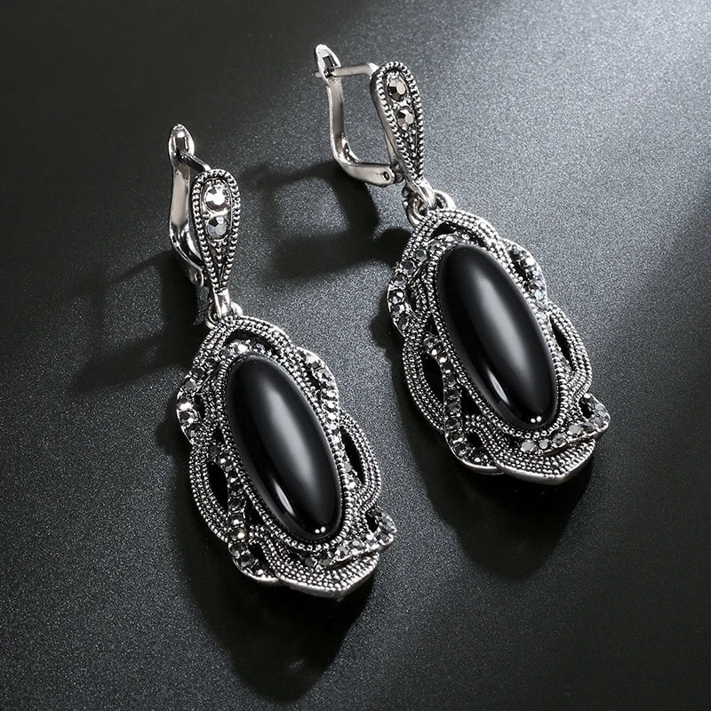 Hot Bohemian Big Opal Stone Earrings Necklace Jewelry Sets For Women