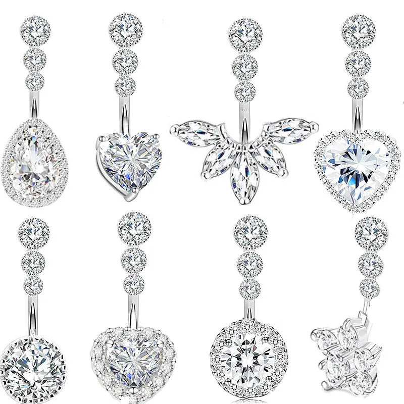 1PCS Crystal Belly Button Rings Surgical Steel Heart Navel Piercing