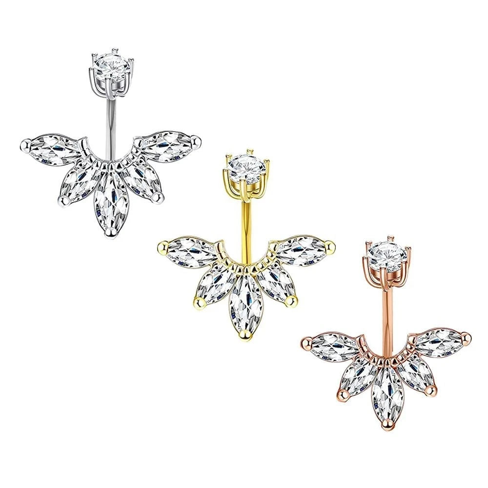 1PCS Crystal Belly Button Rings Surgical Steel Heart Navel Piercing