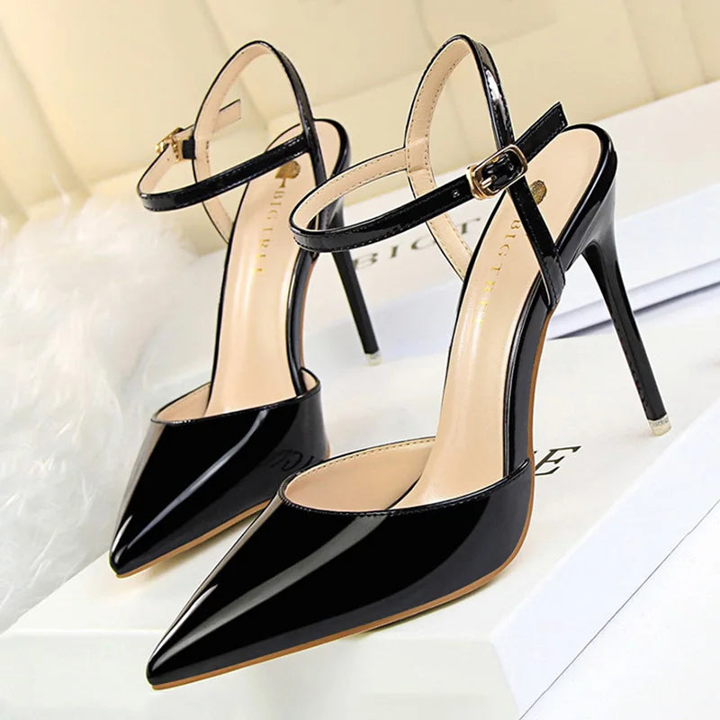 Patent Leather Woman Pumps Sexy Women Heels Blue Sliver Stiletto Heels Women Sandals