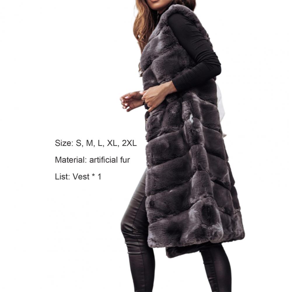 Faux Fur Sleeveless Coat Solid Round Neck Thick Outerwear Jacket