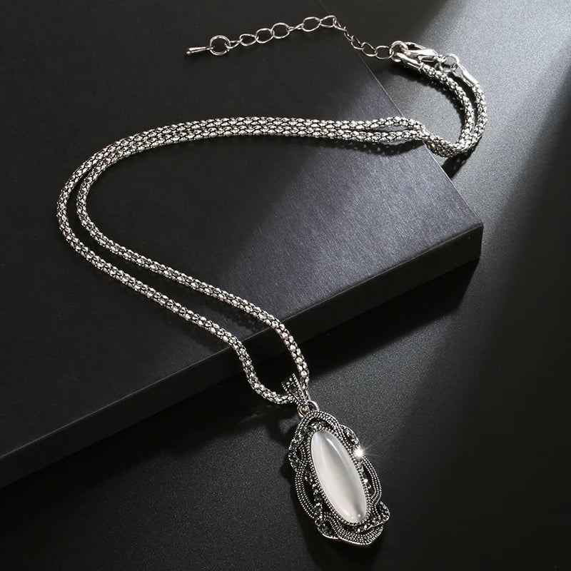 Hot Bohemian Big Opal Stone Earrings Necklace Jewelry Sets For Women