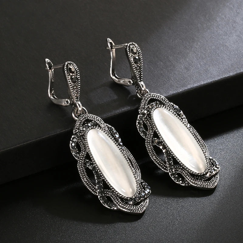Hot Bohemian Big Opal Stone Earrings Necklace Jewelry Sets For Women