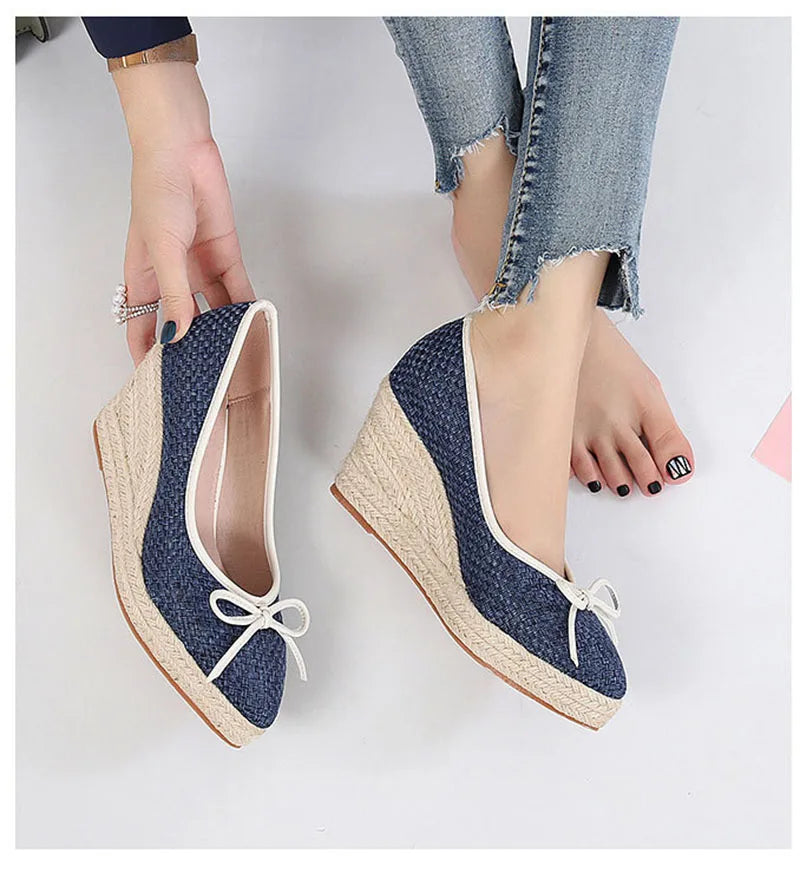 Women Bow Wedges Elegant Casual Woman Wedges