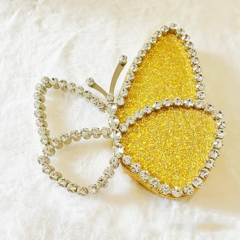 White Rhinestone Pink Butterfly Wedding Evening Clutches Party Prom Purse