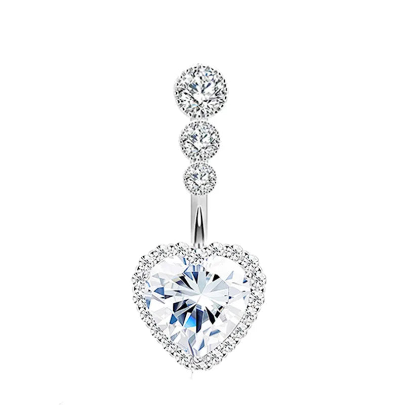 1PCS Crystal Belly Button Rings Surgical Steel Heart Navel Piercing