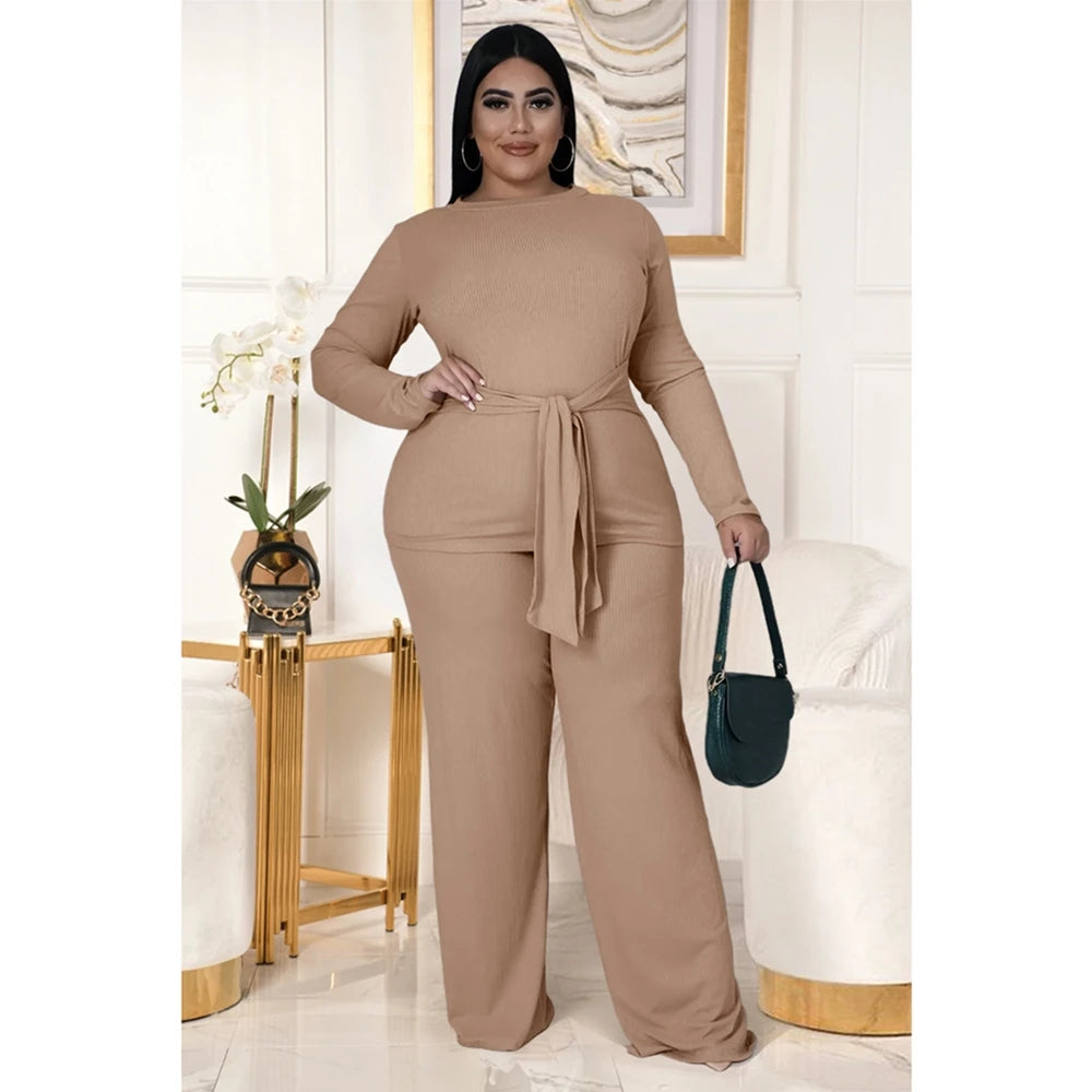 Plus Size Women's Clothing Two Piece Set Pure Color Matching Sets