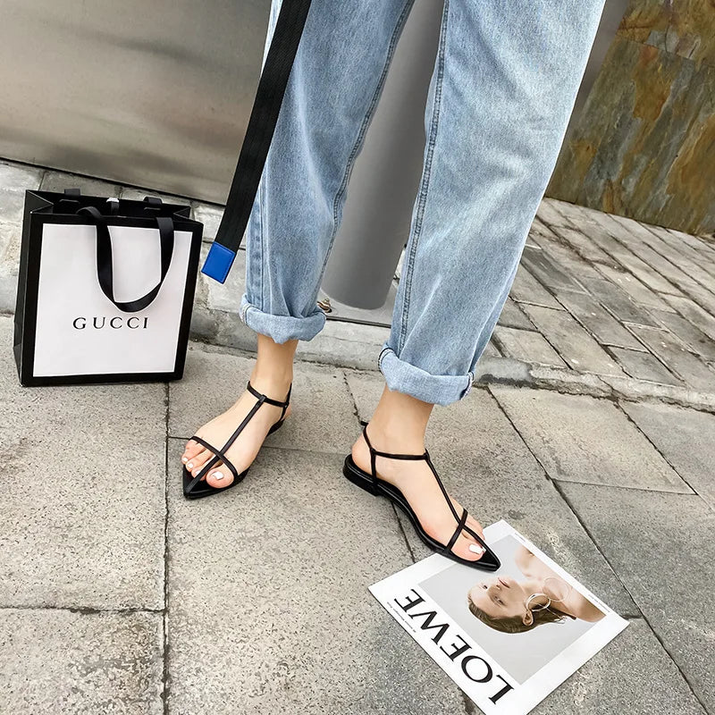 Summer Minimalist Design Flat Sandals European and American Model Style Women's Shoes