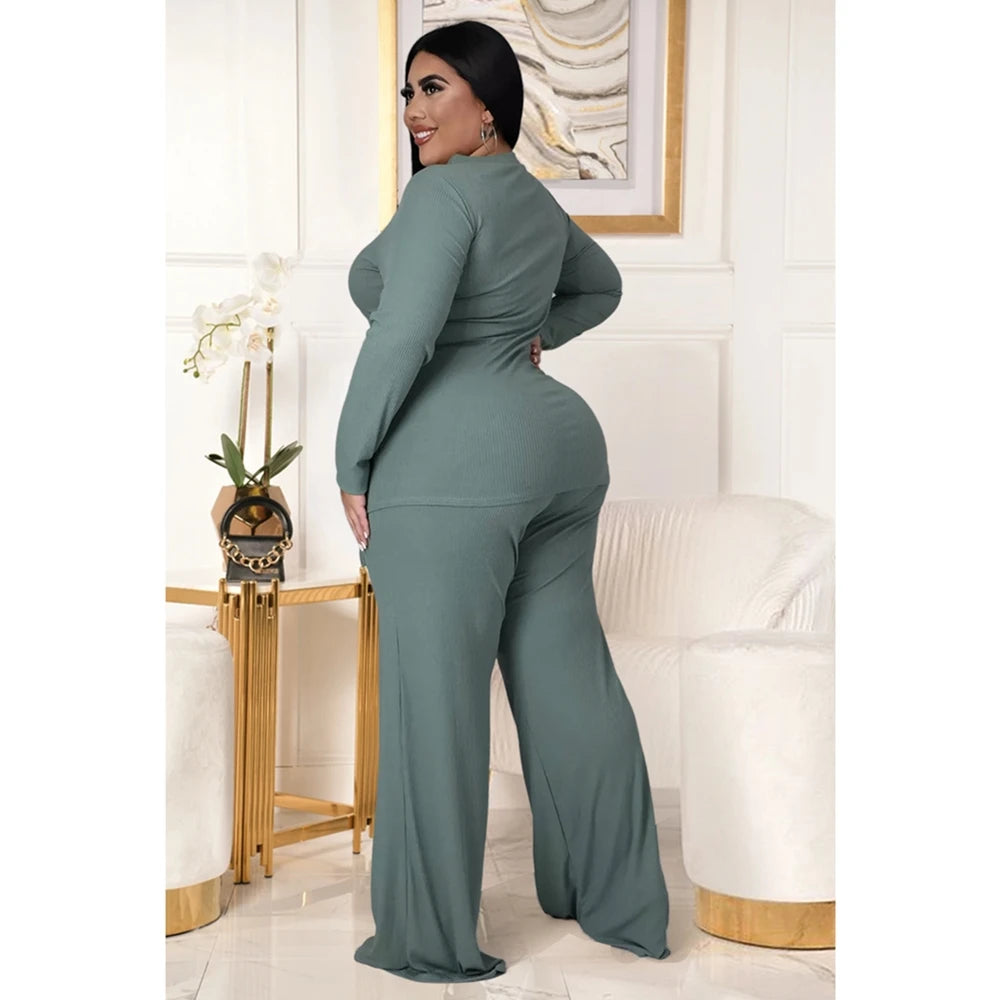Plus Size Women's Clothing Two Piece Set Pure Color Matching Sets