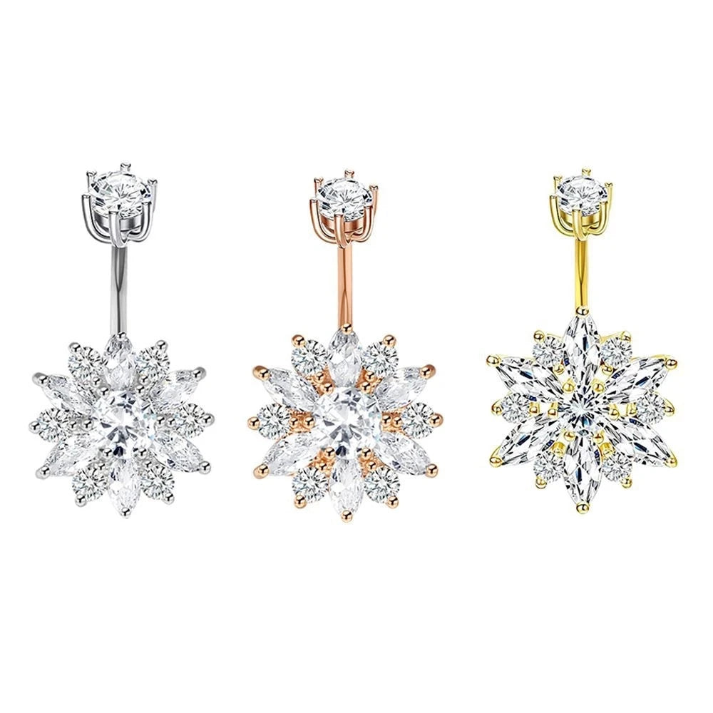 1PCS Crystal Belly Button Rings Surgical Steel Heart Navel Piercing