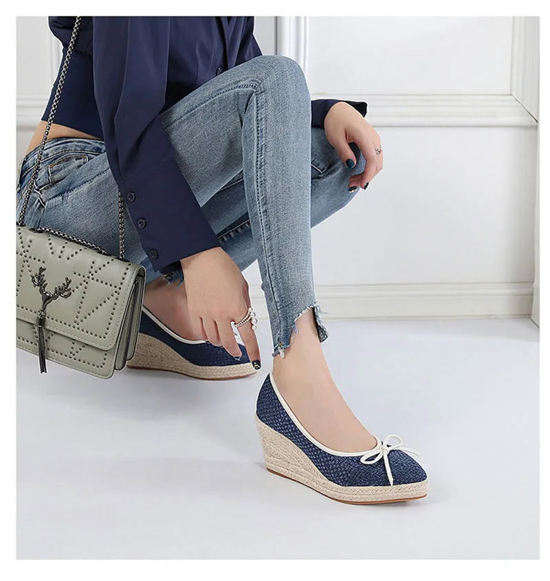 Women Bow Wedges Elegant Casual Woman Wedges