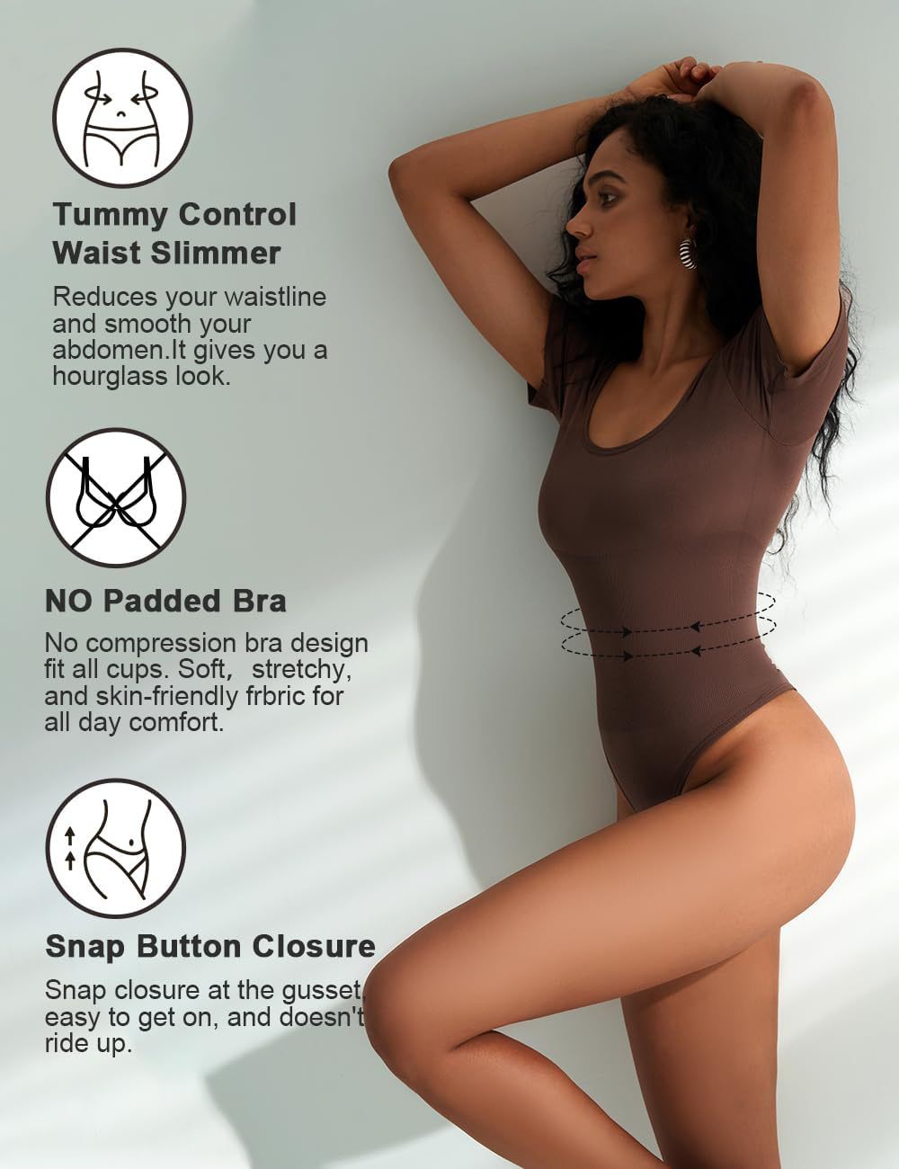Women Bodysuit Shapewear Seamless Short Sleeve Thong Tummy Control Sculpting Body Shaper