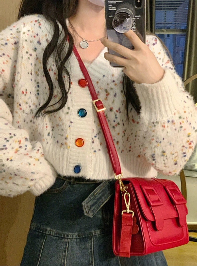 V-neck Sweater Casual Multi Color Button Sweater