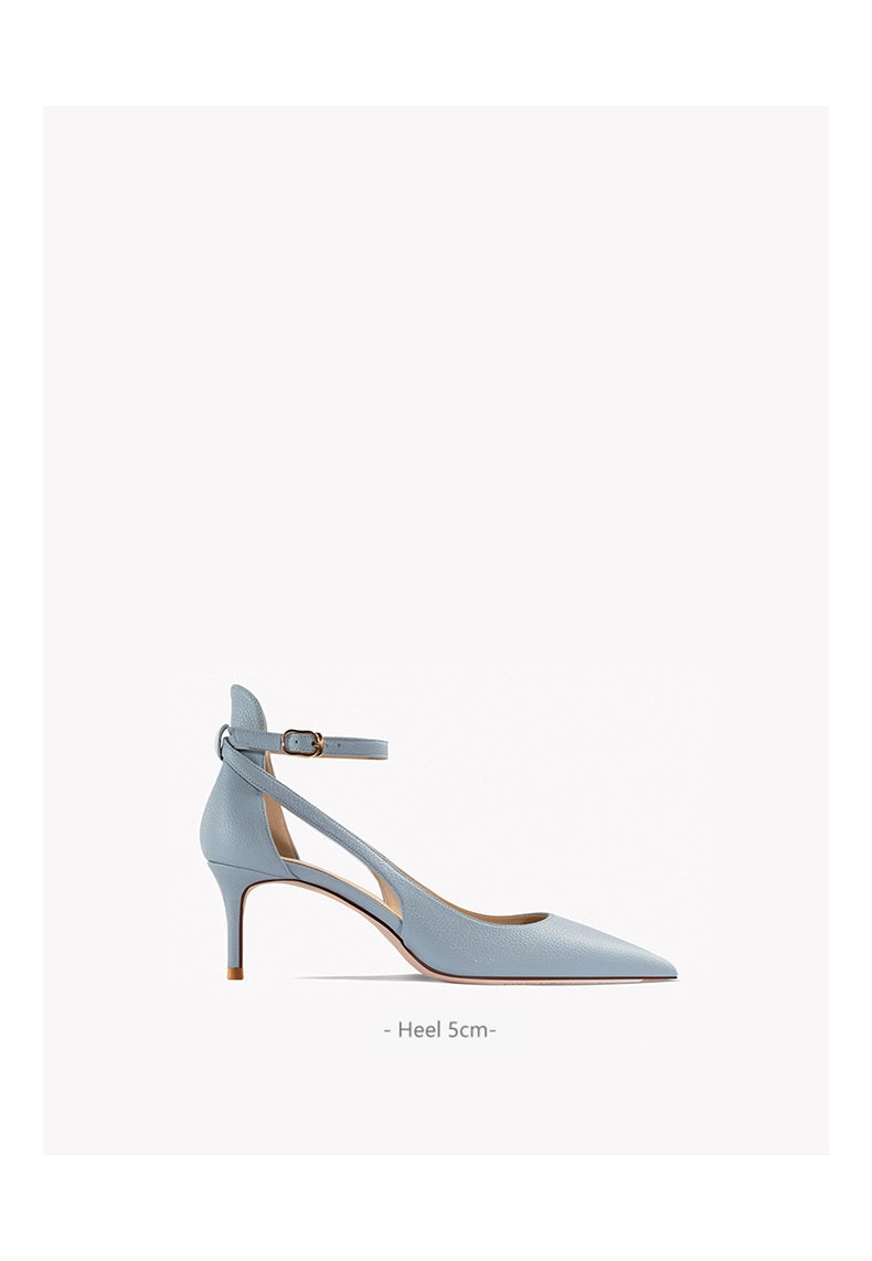 Light Blue Strap Closed Toe Sandals Women's Stiletto Heel French Style Tied Pointed High Heels