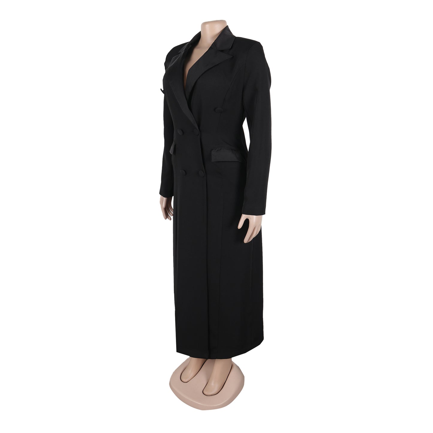 Women Blazer Dress Double Breasted Notched Long Sleeve Maxi Blazer Dress