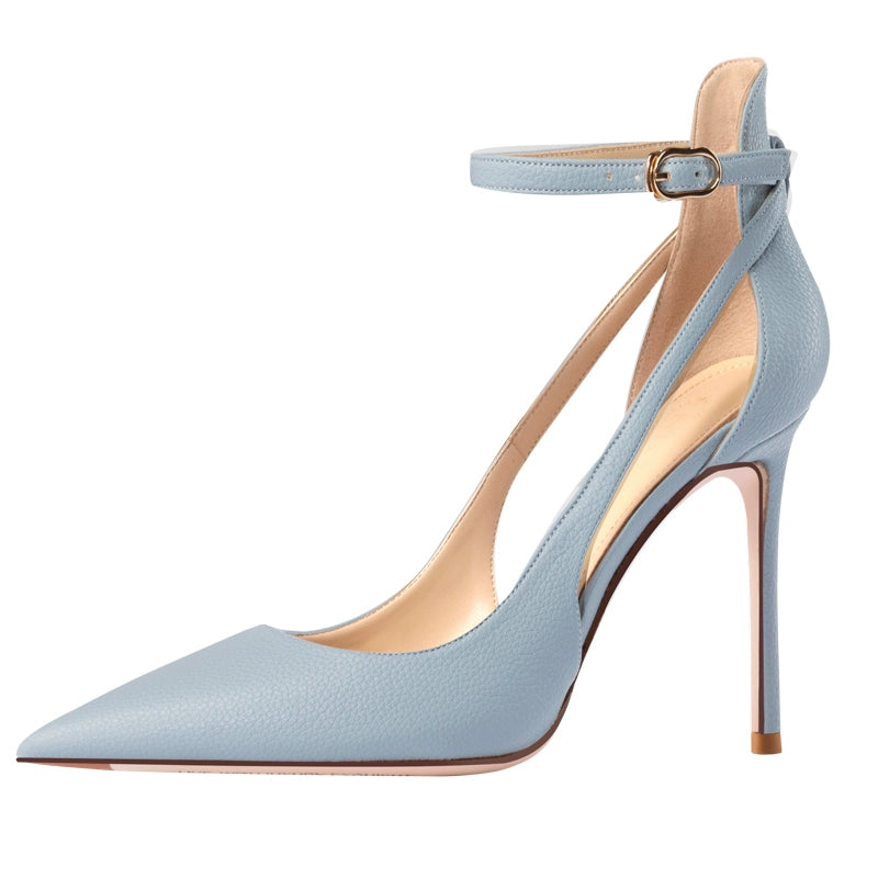 Light Blue Strap Closed Toe Sandals Women's Stiletto Heel French Style Tied Pointed High Heels