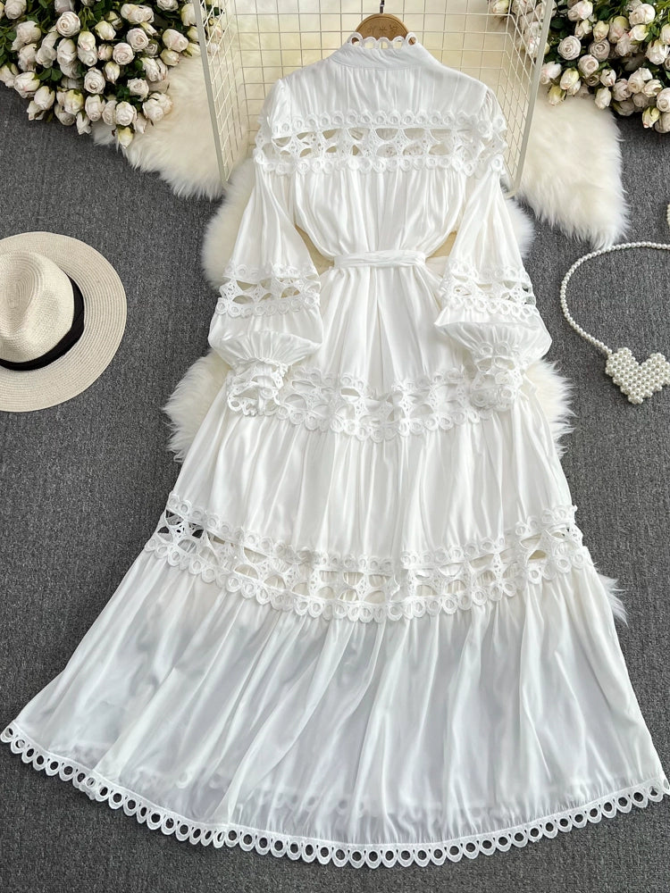 Retro Lantern Long Sleeve Single Breasted Elegance Dress