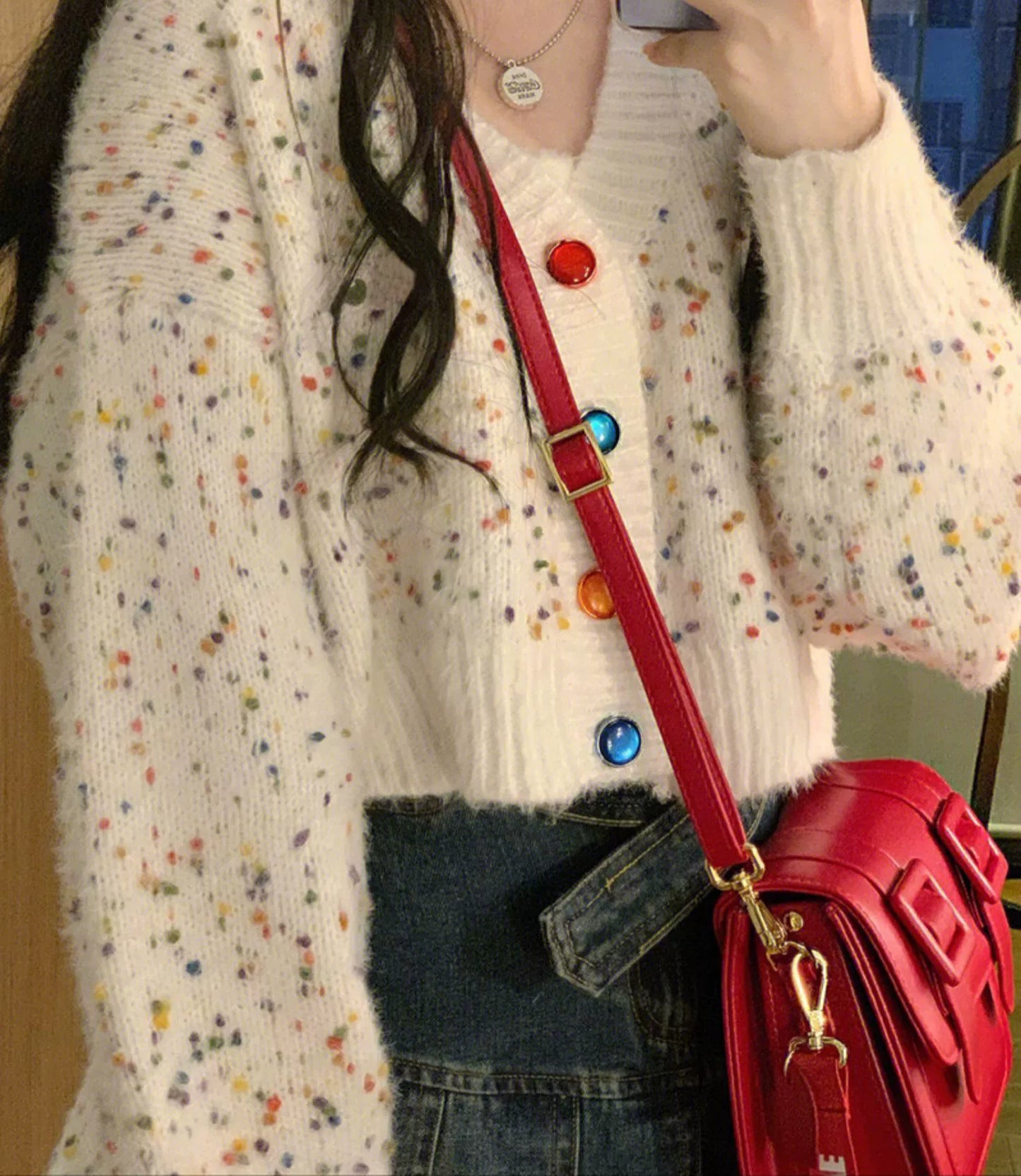 V-neck Sweater Casual Multi Color Button Sweater