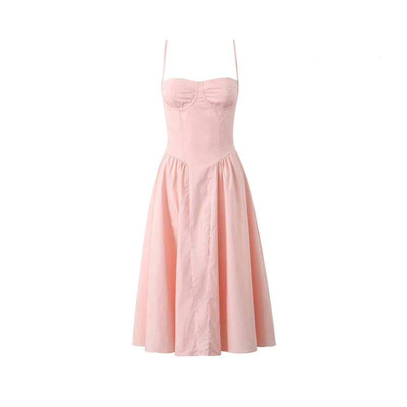 Ruched French Retro Square Collar Three-Dimensional Steel Ring Suspender Skirt