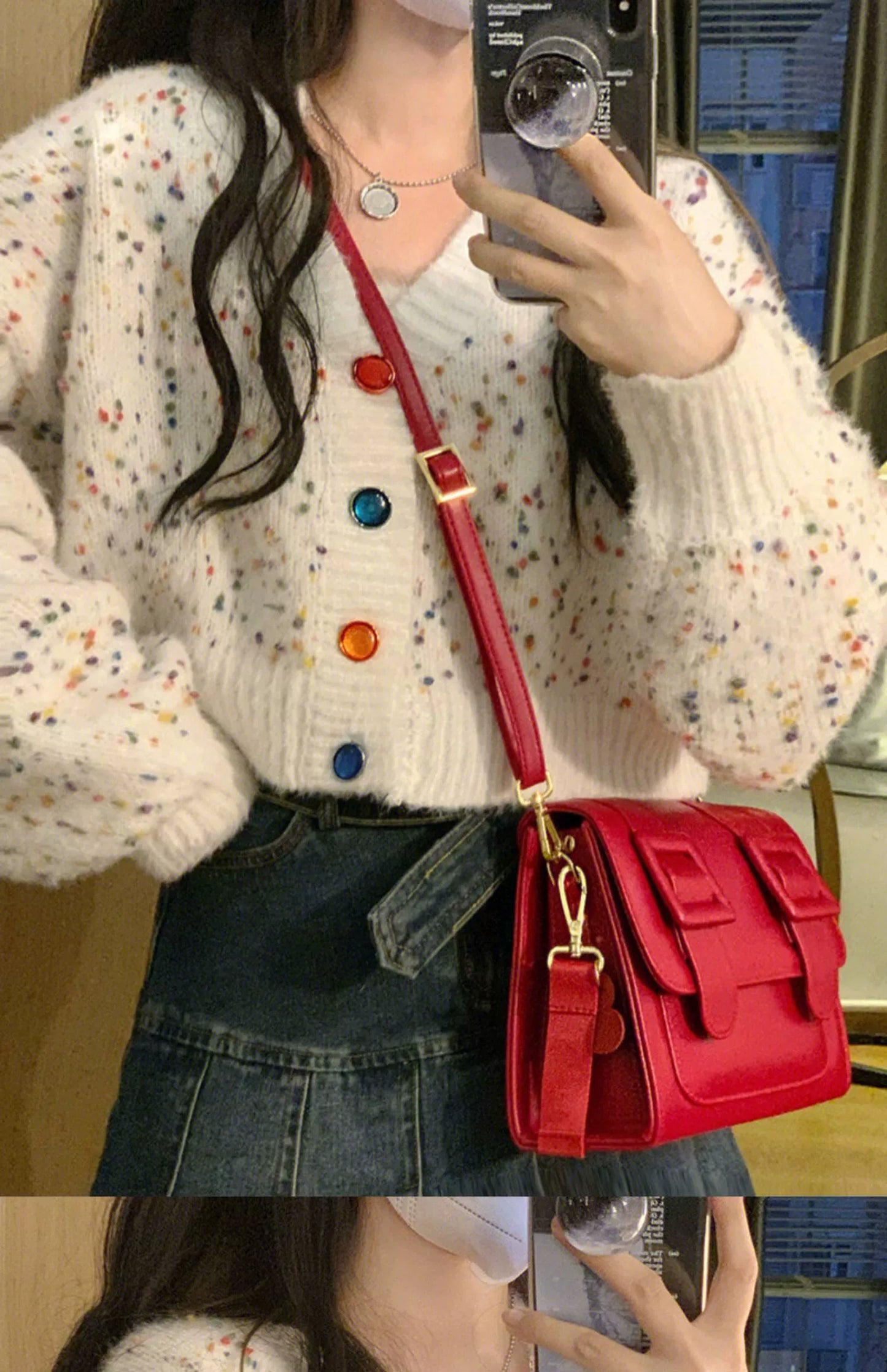 V-neck Sweater Casual Multi Color Button Sweater