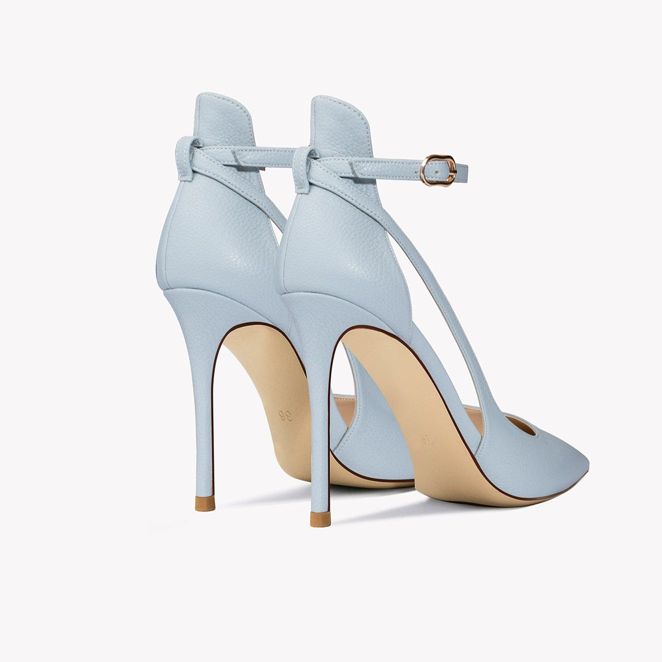 Light Blue Strap Closed Toe Sandals Women's Stiletto Heel French Style Tied Pointed High Heels