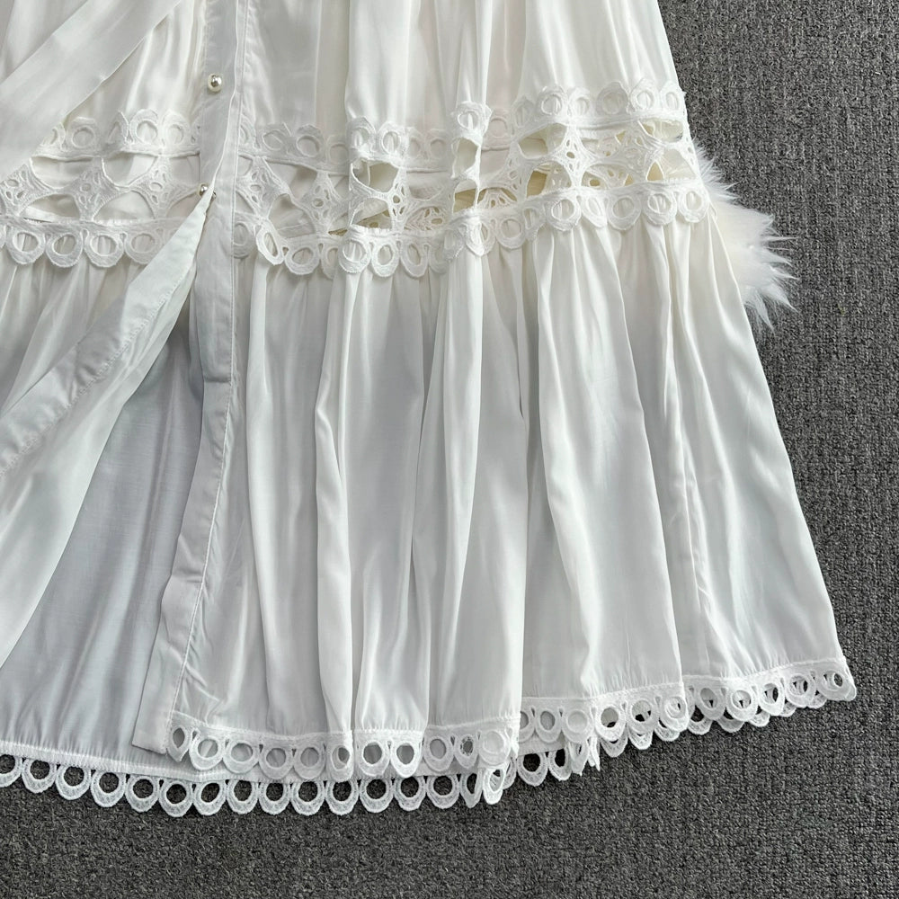 Retro Lantern Long Sleeve Single Breasted Elegance Dress