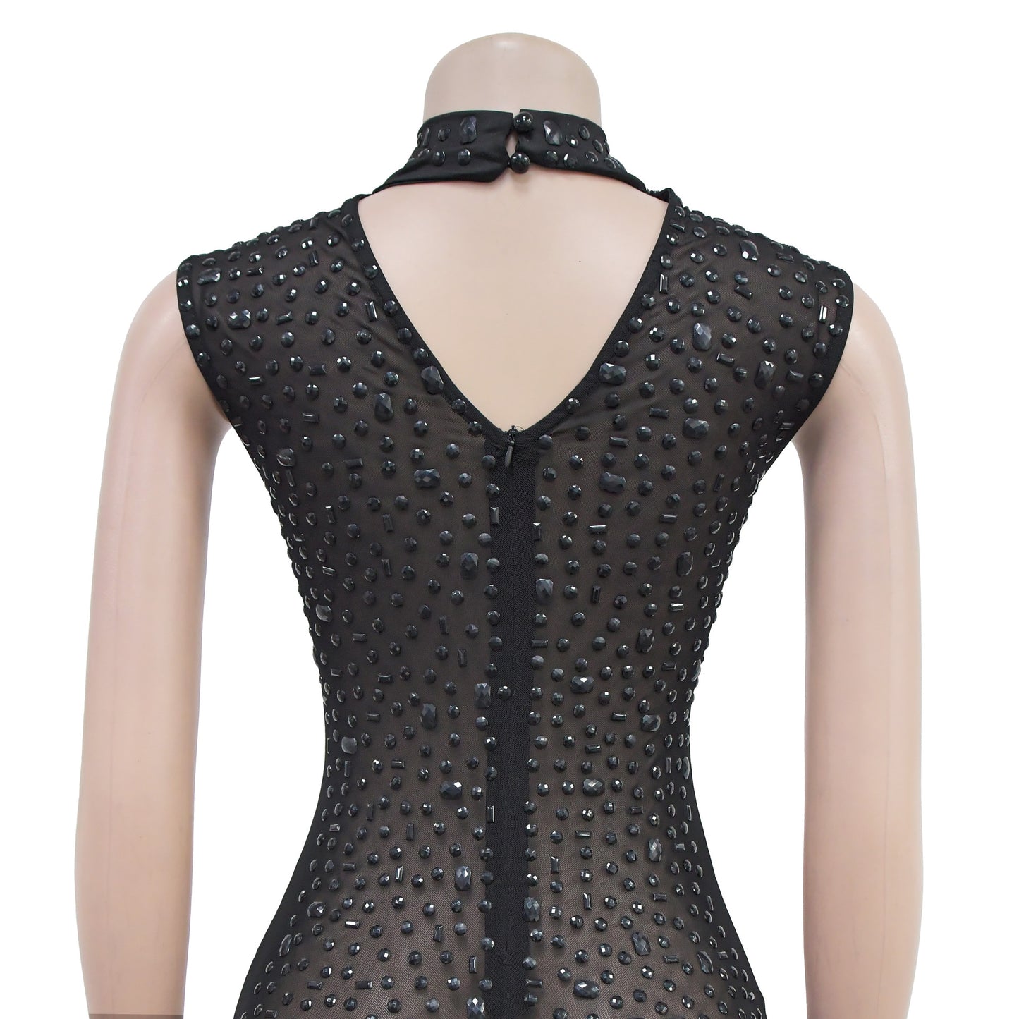 Cocktail Dress Diamonds Hot Rhinestones O-neck Women Sleeveless Bodycon Maxi Dress