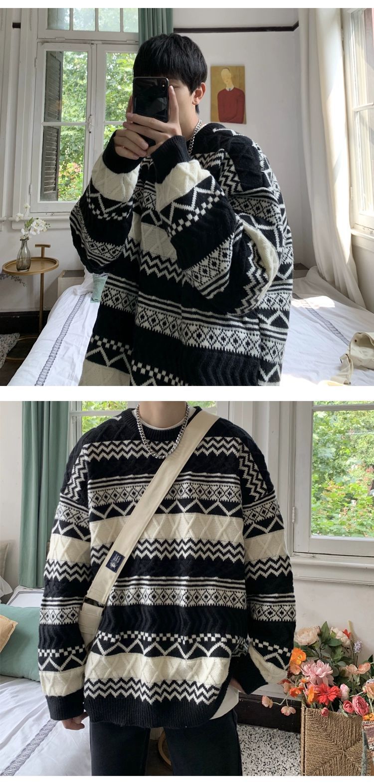 Unisex Retro Thickened Vintage Christmas Sweater Couple Matching Winter Clothes Ugly Sweater