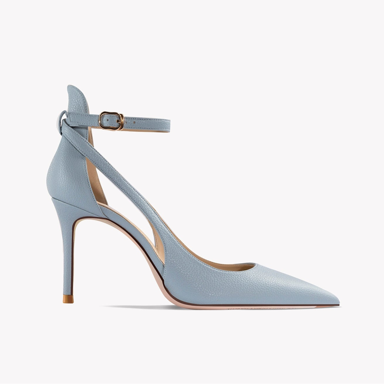 Light Blue Strap Closed Toe Sandals Women's Stiletto Heel French Style Tied Pointed High Heels