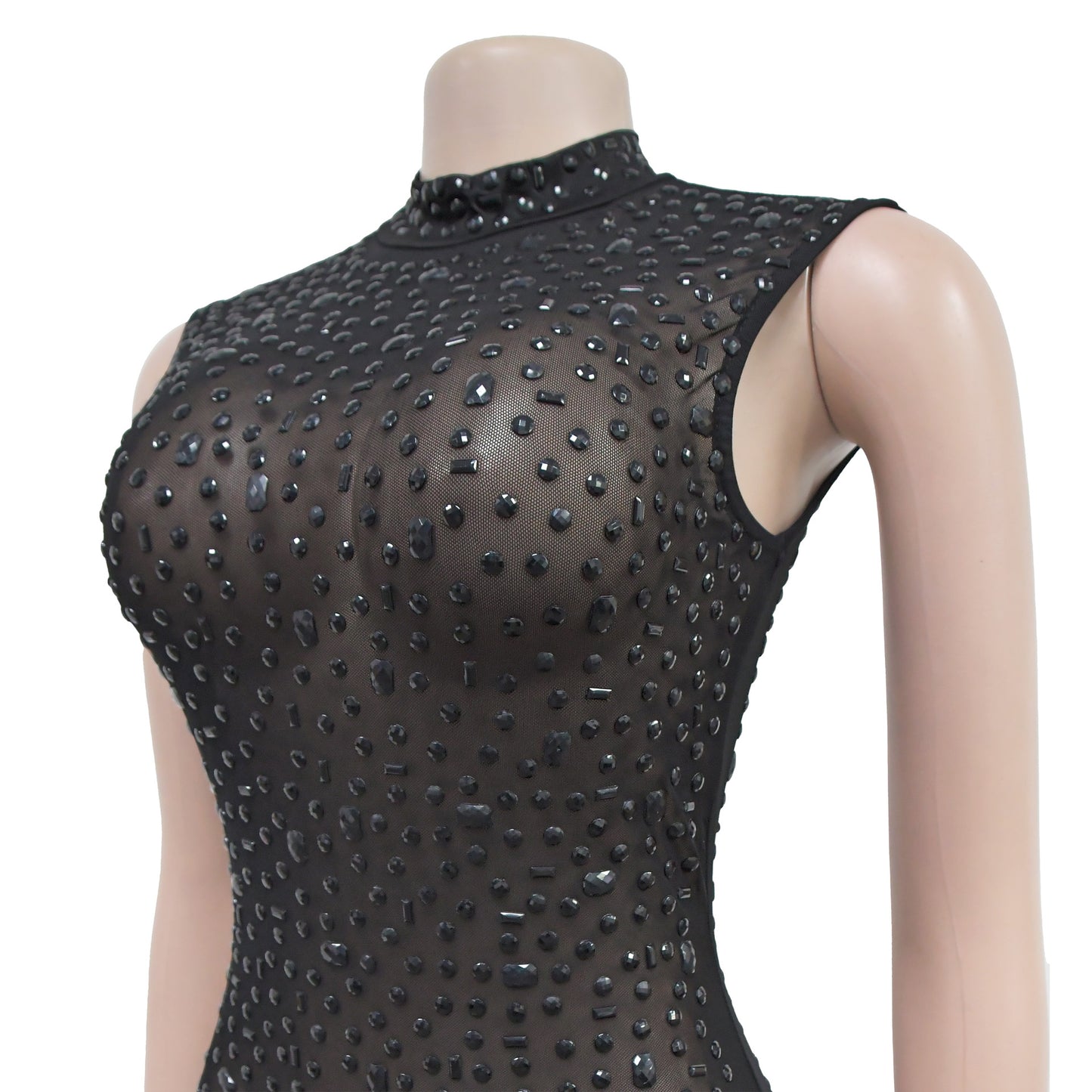 Cocktail Dress Diamonds Hot Rhinestones O-neck Women Sleeveless Bodycon Maxi Dress