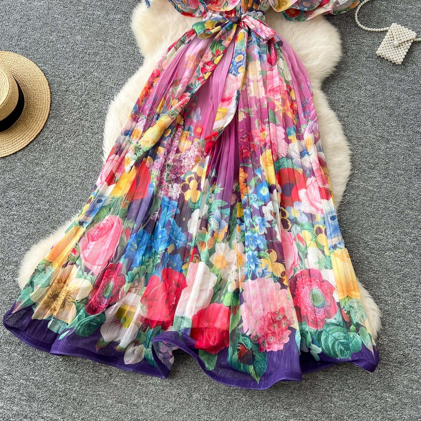 Off Shoulder Gorgeous Flower Holiday Dress Women's Wedding Guest Ruffles Batwing Sleeve Midi Dress