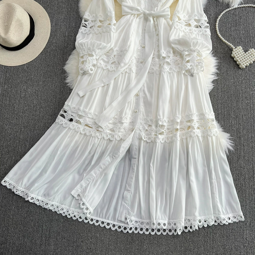 Retro Lantern Long Sleeve Single Breasted Elegance Dress