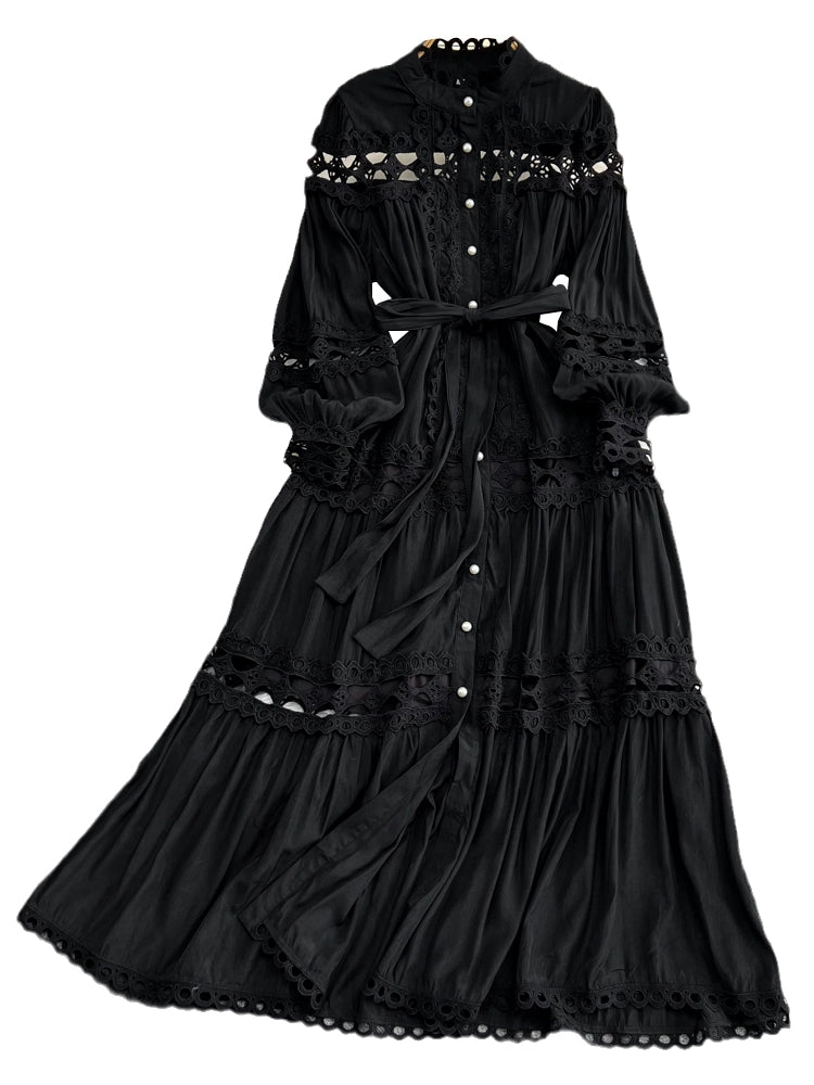 Retro Lantern Long Sleeve Single Breasted Elegance Dress