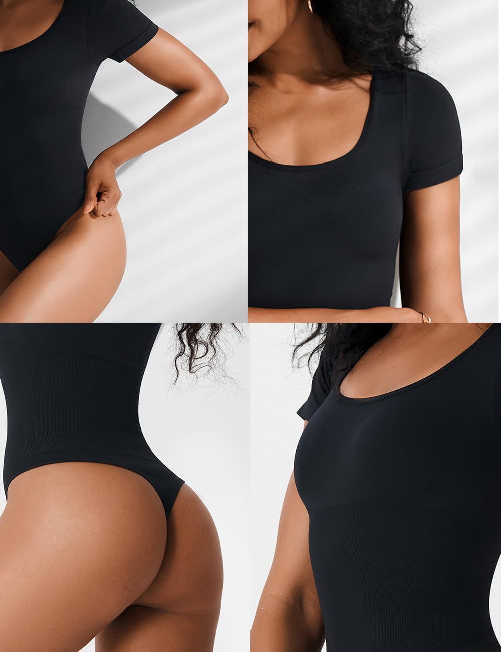 Women Bodysuit Shapewear Seamless Short Sleeve Thong Tummy Control Sculpting Body Shaper