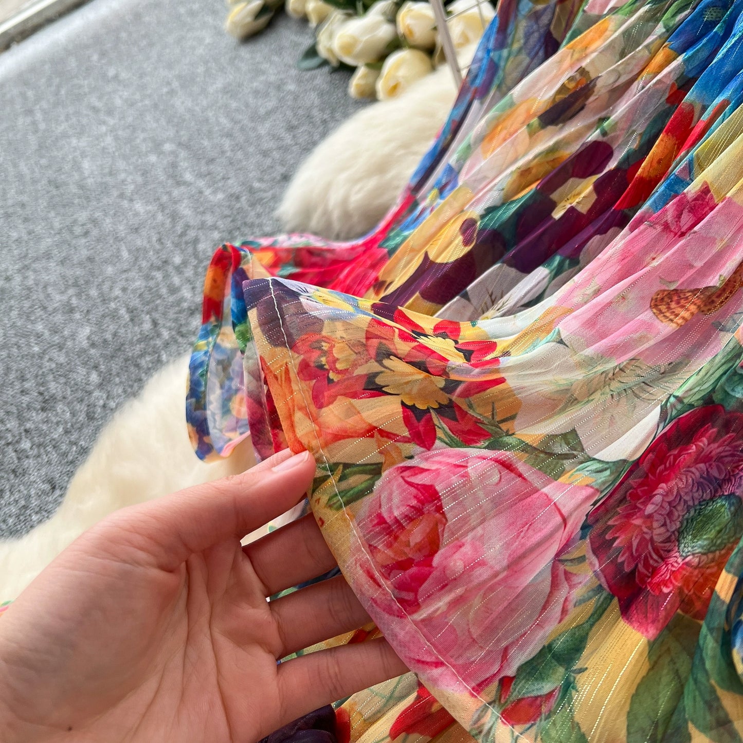 Off Shoulder Gorgeous Flower Holiday Dress Women's Wedding Guest Ruffles Batwing Sleeve Midi Dress