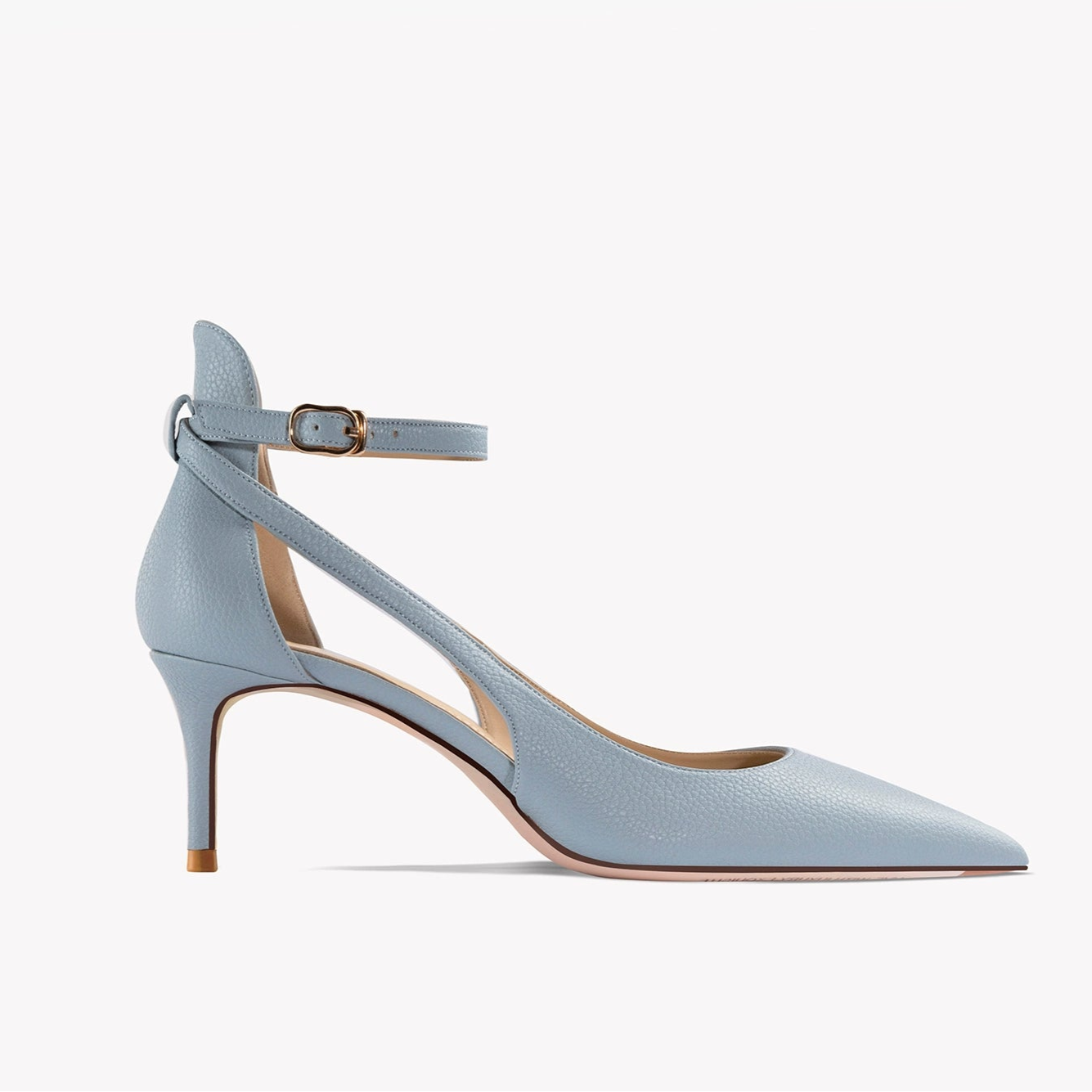 Light Blue Strap Closed Toe Sandals Women's Stiletto Heel French Style Tied Pointed High Heels