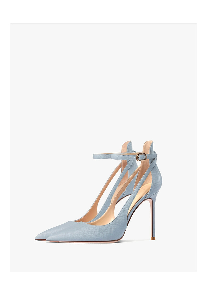 Light Blue Strap Closed Toe Sandals Women's Stiletto Heel French Style Tied Pointed High Heels