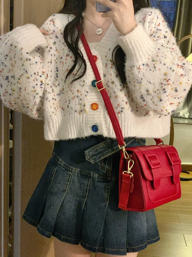 V-neck Sweater Casual Multi Color Button Sweater